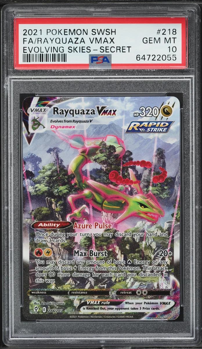 Voorbeeld: Rayquaza VMAX in een PSA 10-slab